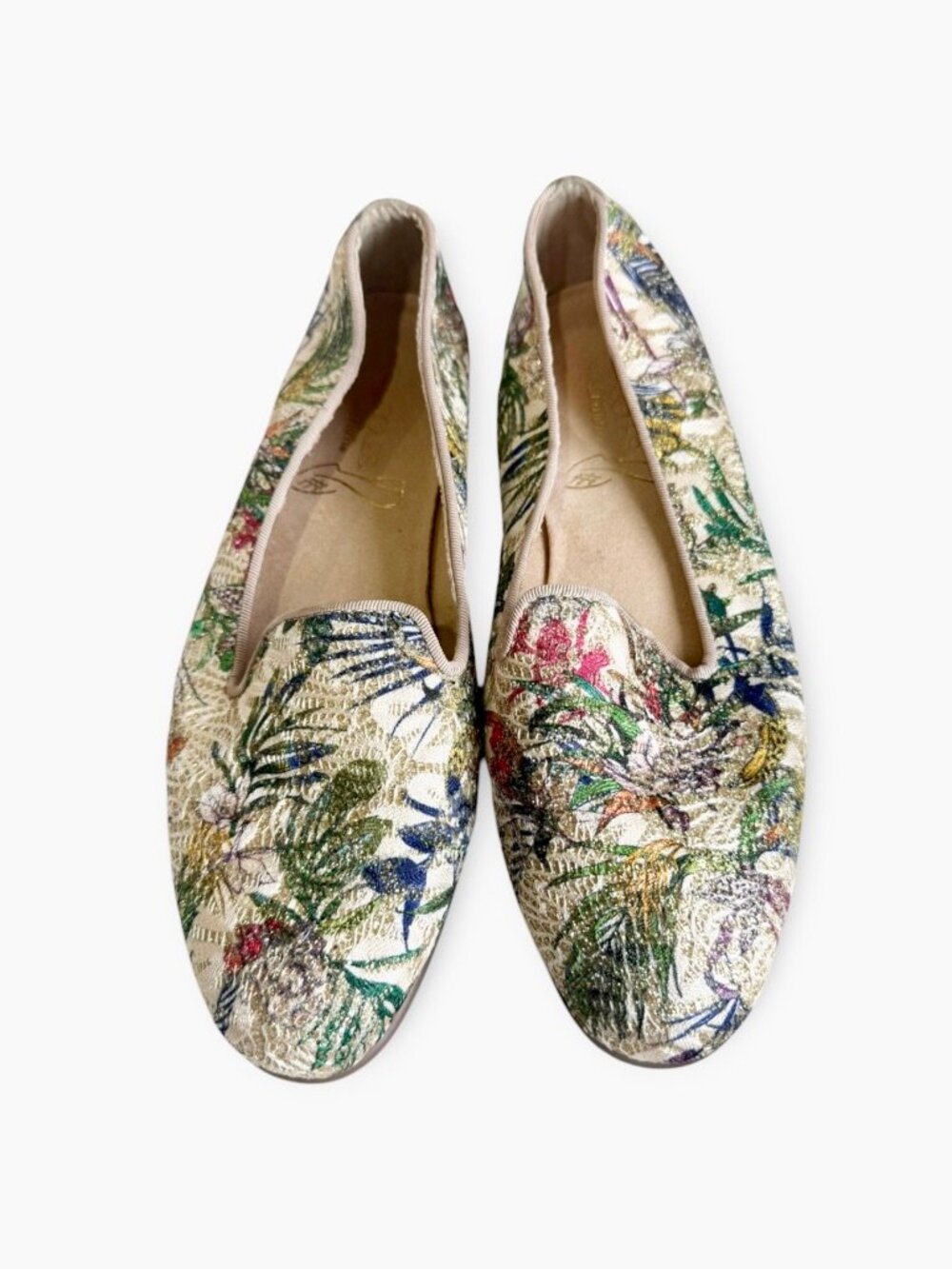 Aerosoles Betunia Slip On Loafer Shoes Flats Metallic Tropical Floral Size 8.5